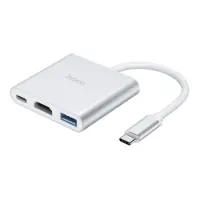 Hub Hoco HB14 Easy use with 3 Ports USB 3.0, USB-C PD, HDMI Silver 15cm
