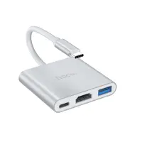 Hub Hoco HB14 Easy use with 3 Ports USB 3.0, USB-C PD, HDMI Silver 15cm