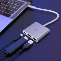 Hub Hoco HB14 Easy use with 3 Ports USB 3.0, USB-C PD, HDMI Silver 15cm