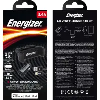 Car Holder and Car Charger Energizer 3.4A with Apple Certified MFi Lightning Cable Black 1m