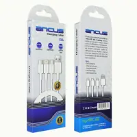 Data Cable Ancus Flow E44 USB 3 in 1 Micro-USB, USB-C, Lightning 3.0A White 1m