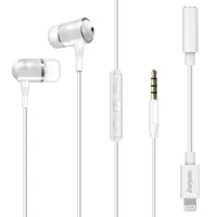 Hands Free Energizer UIL35 Metal Stereo 3.5mm with Lightning Adapter Apple Certified MFi to 3.5mm and Power Buttons 1.2m White