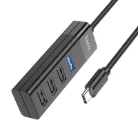 Hub USB-C Hoco HB25 4 in 1 Easy display USB-C to 1xUSB3.0 and 3xUSB2.0 Black