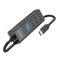 Hub USB-C Hoco HB25 4 in 1 Easy display USB-C to 1xUSB3.0 and 3xUSB2.0 Black
