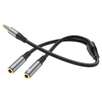 Hoco UPA21 3.5mm Male to Duble 3.5mm Female for microphone and headphones Braided 25cm Μαύρο