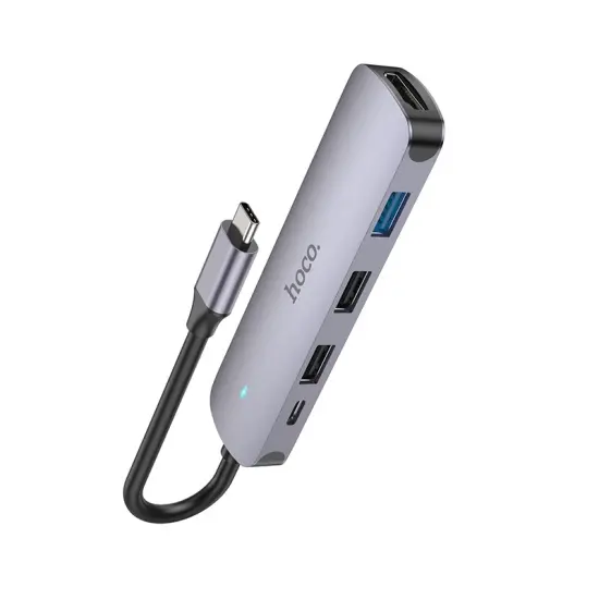 Hub USB-C Hoco HB27 HDMI+PD60W+USB3.0+2xUSB2.0 60W 20V/3A Grey 13cm