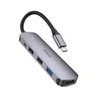 Hub USB-C Hoco HB27 HDMI+PD60W+USB3.0+2xUSB2.0 60W 20V/3A Grey 13cm