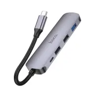 Hub USB-C Hoco HB27 HDMI+PD60W+USB3.0+2xUSB2.0 60W 20V/3A Grey 13cm