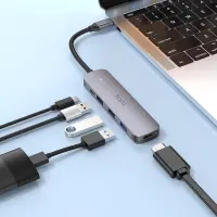 Hub USB-C Hoco HB27 HDMI+PD60W+USB3.0+2xUSB2.0 60W 20V/3A Grey 13cm