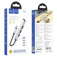 Hub USB-C Hoco HB26 USB3.0+3xUSB2.0 Silver 13cm