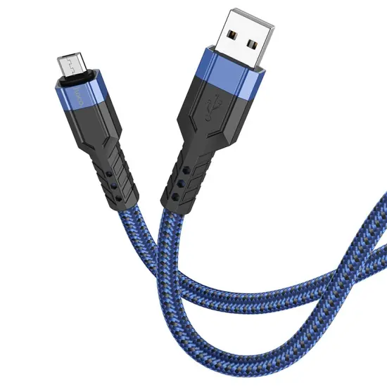 Data Cable Hoco U110 USB to Micro-USB 2.4A Extra Durability Braided Blue 1.2m