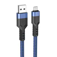 Data Cable Hoco U110 USB to Micro-USB 2.4A Extra Durability Braided Blue 1.2m