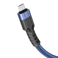Data Cable Hoco U110 USB to Micro-USB 2.4A Extra Durability Braided Blue 1.2m