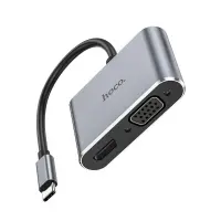 Hub USB-C Hoco HB29 Easy-Lead with HDMI 4K 30Hz and VGA 1080P Grey 15cm
