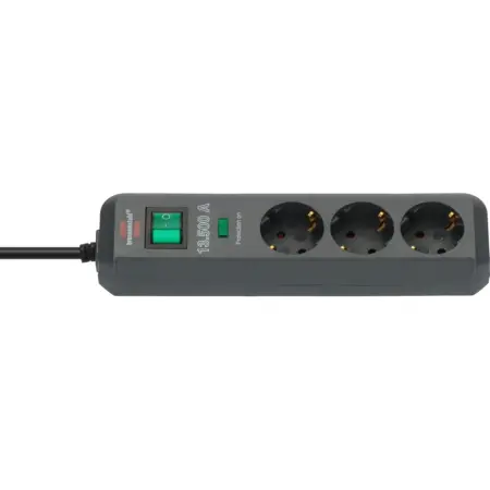Brennenstuhl Eco-Line Power Strip with Power Surge Protection 13.500A with 3xSuko On/Off Switch  IP20 1.5 m Black
