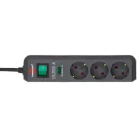 Brennenstuhl Eco-Line Power Strip with Power Surge Protection 13.500A with 3xSuko On/Off Switch  IP20 1.5 m Black