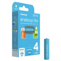 Rechargeable Battery Panasonic Eneloop Lite BK-4LCCE/4BE 550 mAh size AAA Ni-MH 1.2V Τεμ. 4 New Package