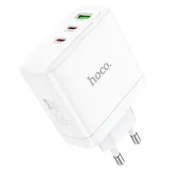 Travel Charger Hoco N30 Glory Fast Charging PD65W QC3.0 with 2 x USB-C and 1 x USB 5V/3A White GaN Tech