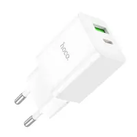 Travel Charger Mini Hoco N28 Founder PD20W QC3.0A Dual Port Charging USB-A and USB-C White