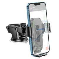 Car Mount Hoco HW3 Wise with Wireless Charger up to 15W USB-C and Extension Arm Black 4.5"-7"