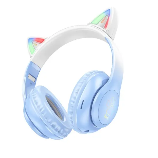 Wireless Headphone Stereo Hoco W42 Cat Ears 400mAh with MicroSD and AUX Crystal Blue