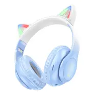 Wireless Headphone Stereo Hoco W42 Cat Ears 400mAh with MicroSD and AUX Crystal Blue