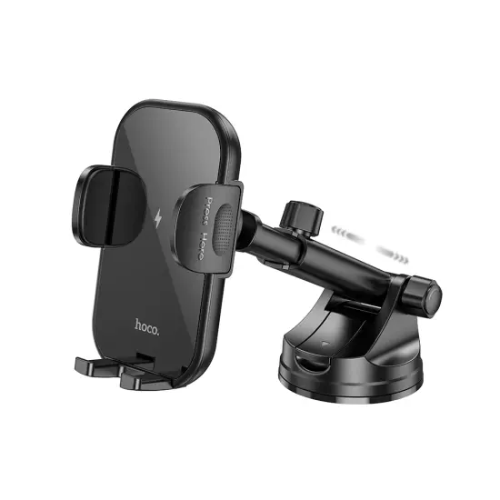 Car Mount Hoco HW5 Journey with Fast Wireless Charger up to 15W and Extension Arm Black 4.5"-7"