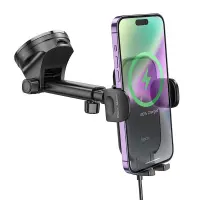 Car Mount Hoco HW5 Journey with Fast Wireless Charger up to 15W and Extension Arm Black 4.5"-7"