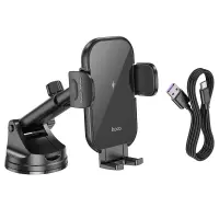 Car Mount Hoco HW5 Journey with Fast Wireless Charger up to 15W and Extension Arm Black 4.5"-7"