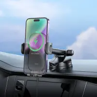 Car Mount Hoco HW5 Journey with Fast Wireless Charger up to 15W and Extension Arm Black 4.5"-7"