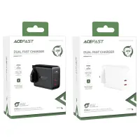 Travel Charger Acefast A12 Fast Charging 2χUSB-C PD40W Black with UK Plug