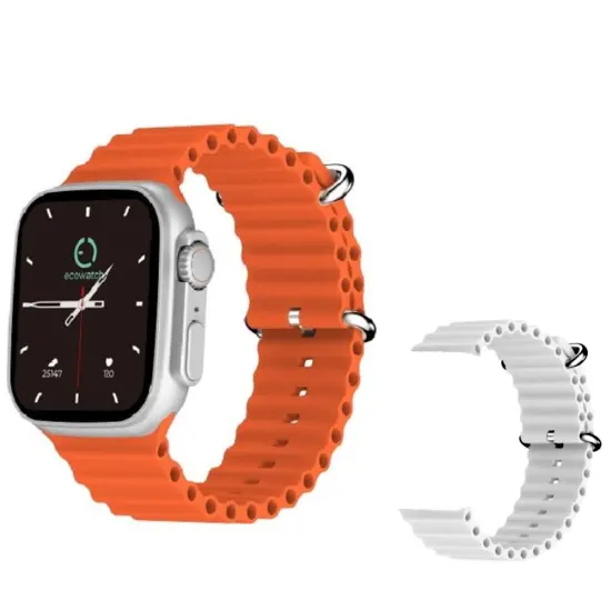 Smartwatch Maxcom Ecowatch 2 1.95” 230mAh IP67 Call Version with Silver and Orange Silicon Bands