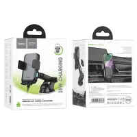 Car Mount Hoco HW9 Climber for Dashboard for 4.5"-7" with Wireless Fast Charger 15W and Extendable Arm Black