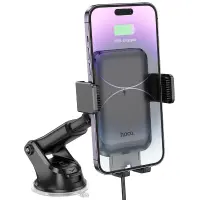 Car Mount Hoco HW9 Climber for Dashboard for 4.5"-7" with Wireless Fast Charger 15W and Extendable Arm Black