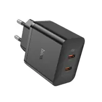 Travel Charger Hoco N35 Streamer Dual Port Charging 2xUSB-C Total PD45W GaN Tech Black