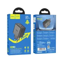 Travel Charger Hoco N35 Streamer Dual Port Charging 2xUSB-C Total PD45W GaN Tech Black