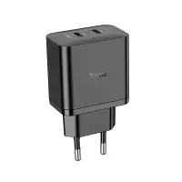 Travel Charger Hoco N35 Streamer Dual Port Charging 2xUSB-C Total PD45W GaN Tech Black