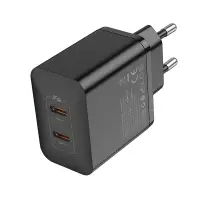 Travel Charger Hoco N35 Streamer Dual Port Charging 2xUSB-C Total PD45W GaN Tech Black