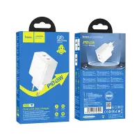 Travel Charger Hoco N35 Streamer Dual Port Charging 2xUSB-C Total PD45W GaN Tech White