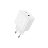 Travel Charger Hoco N35 Streamer Dual Port Charging 2xUSB-C Total PD45W GaN Tech White
