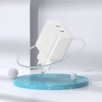 Travel Charger Hoco N35 Streamer Dual Port Charging 2xUSB-C Total PD45W GaN Tech White