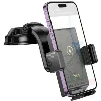 Car Mount Hoco HW22 Precious with Wireless Fast Charger up to 15W USB Black 4.5"-7"
