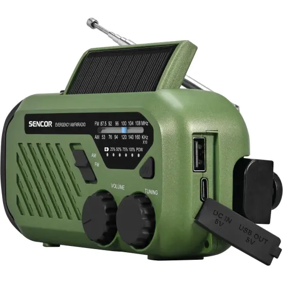 Radio Camping Iliako with USB-C Hand Crank and 2 LED Flashlights FM/AM Sencor SRD 1000SCL GR Green