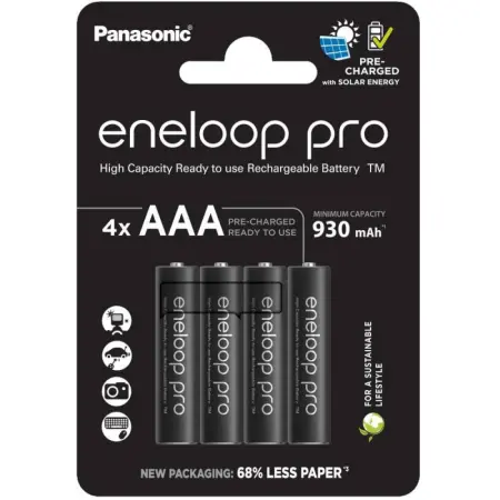 Rechargeable Battery Panasonic Eneloop Pro BK-4HCDE/4BE 930 mAh size AAA Ni-MH 1.2V Τεμ. 4 New Package