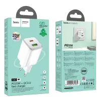 Hoco N41 Almighty Small Body Travel Charger GaN with 1xUSB-A and USB-C PD20W Fast Charging QC3.0A Outputs White