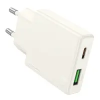 Travel Charger Hoco N45 Biscuit Ultra Thin Dual Port Charging USB-C PD30W and USB 18W QC3.0 Moonlight White