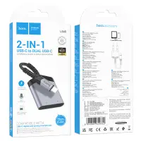 Adapter Hoco LS40 USB-C to 2xUSB-C for Mic, Audio and Power Supply Metal Grey