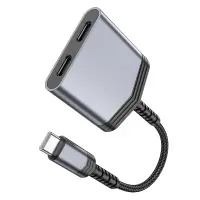 Adapter Hoco LS40 USB-C to 2xUSB-C for Mic, Audio and Power Supply Metal Grey
