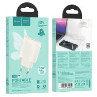 Travel Charger Hoco N44 Biscuit Ultra Thin Charging USB-C PD30W Fast Charge Moonlight White