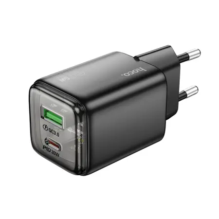 Hoco N53 Monsoon Small Size Charger PD30W QC3.0A GaN with 1xUSB-A and 1xUSB-C Outputs Black